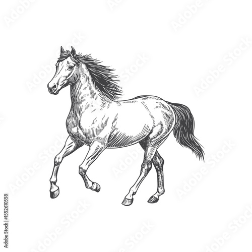 A sketch art of a horse running, showing the initial outline.	