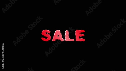 Sale - text animation motion graphics. 4k alpha channel. red color sale text animation on black background....