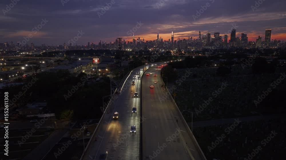 custom made wallpaper toronto digitalAerial view of freeway traffic entering New York City at night
