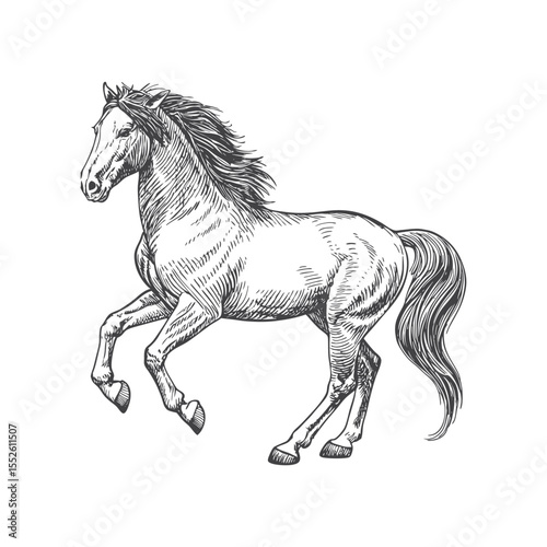 A sketch art of a horse running, showing the initial outline.	