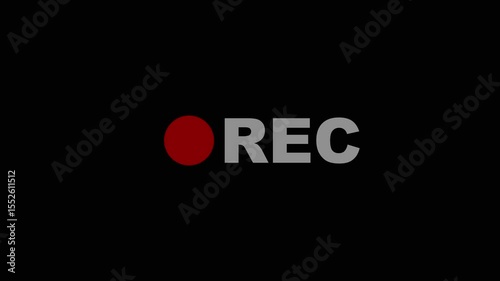 rec text camera recording icon blink animation on black background..
