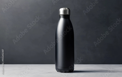 blank black reusable aluminum eco thermo bottle mockup