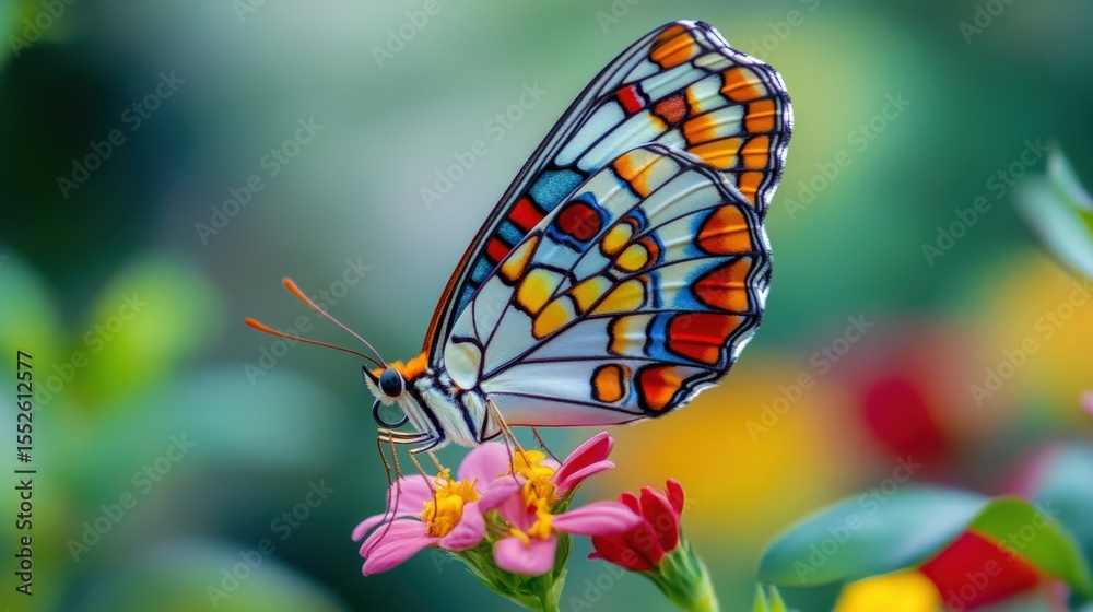 Fototapeta premium The Beautiful Butterfly Resting On Colorful Pink Flower Petals