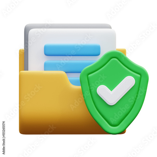 Yellow folder with documents and green shield, giving a secure and professional mood. Suitable for app design, web design, and UI/UX.