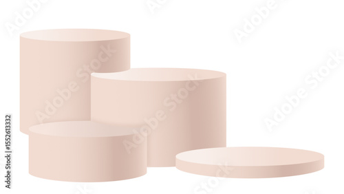 Elegant pastel pink cylindrical pedestals in varying heights, creating a subtle tiered display perfect for cosmetics or gentle product showcases on a Transparent Background.

