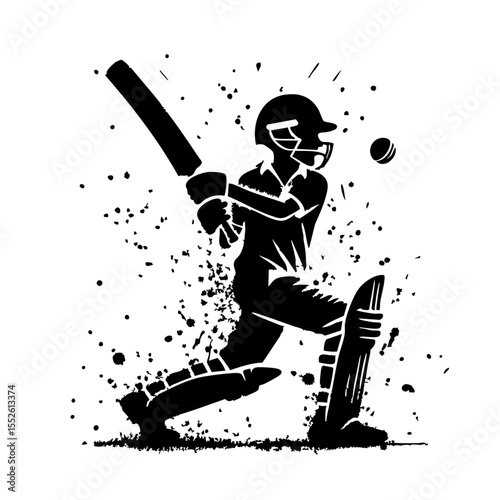 Cricket Kids player Silhouette Grunge Splatter and Dripping Spray Effects photo