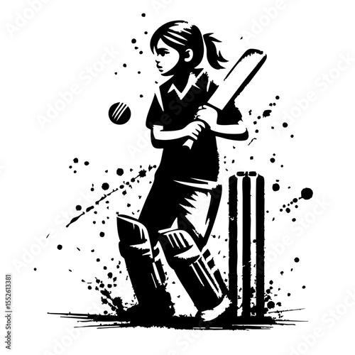 Cricket Kids player Silhouette Grunge Splatter and Dripping Spray Effects photo