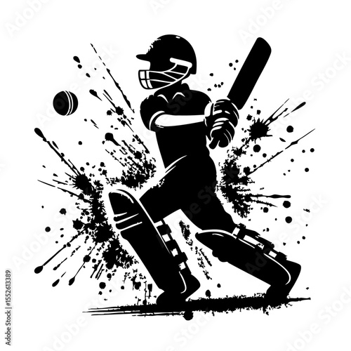Cricket Kids player Silhouette Grunge Splatter and Dripping Spray Effects photo