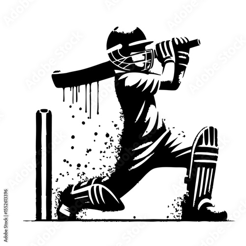 Cricket Kids player Silhouette Grunge Splatter and Dripping Spray Effects photo