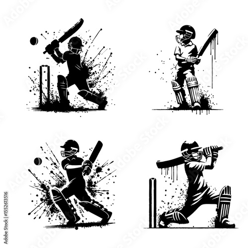 Cricket Kids player Silhouette Grunge Splatter and Dripping Spray Effects photo