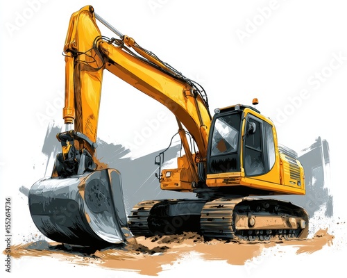 Excavator Clip Art. Shoveling with a Black Bulldozer Blade and Bucket