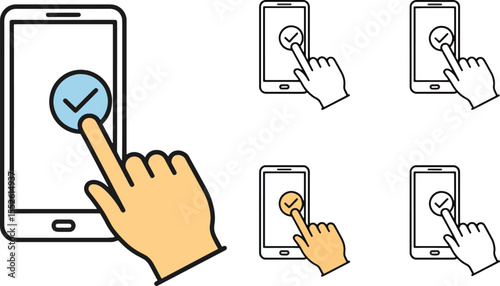 Mobile App UI Design Hand Tap Check Mark Icon Set