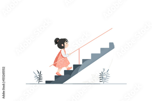 Cute girl climbing stairs, symbolizing motor skill development in early childhood stage.