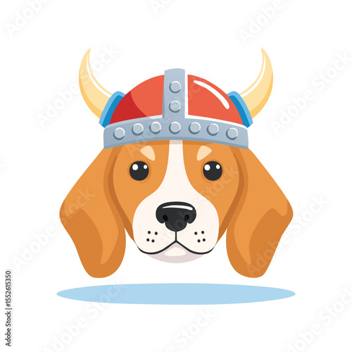 Simple Illustration Cute Beagle with Viking Helmet