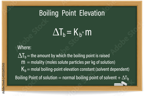 Boiling Point Elevation Formula on a green chalkboard. Education. Science. Formula. Vector illustration.