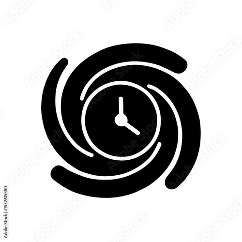 Spiral galaxy with clock hands in solid style – symbol of space-time continuum