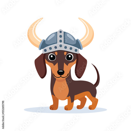 Simple Illustration Cute Dachshund with Viking Helmet