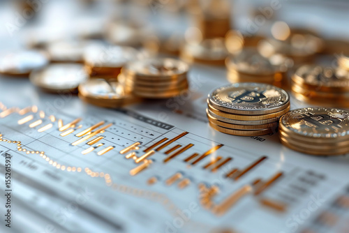 Crisp white modern finance background with golden line graphs