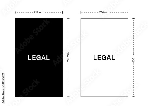 Legal pad size. Document format in USA. Black and white Paper sheets. Vector illustration in flat style.