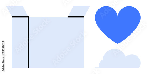 Open box symbolizes possibilities, blue heart conveys care, cloud suggests ideas. Ideal for innovation, generosity, imagination, creativity, sharing, support simple landing page