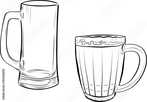 Set of beer mugs and tall glass vector