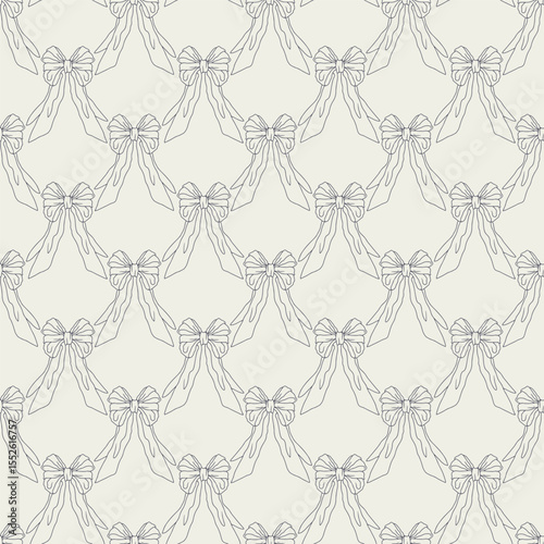 Seamless pattern with cute hand drawn fancy black and white bow knots. Pretty retro coquettes wallpaper. Vintage romantic repeat background for wedding