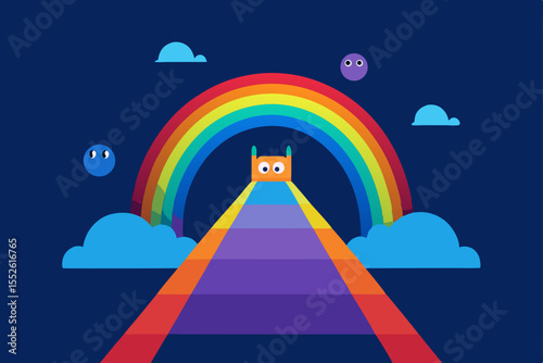 Rainbow Archway: A vibrant and colorful graphic illustration of a rainbow archway, symbolizing hope, inclusivity, and a bright future. 