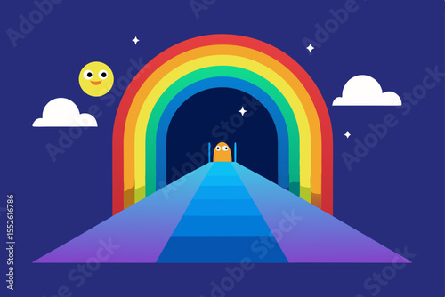 Rainbow Archway: A vibrant and colorful graphic illustration of a rainbow archway, symbolizing hope, inclusivity, and a bright future. 