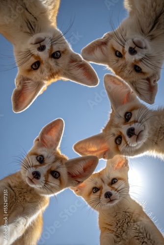 Curious fennec foxes explore desert oasis wildlife photography daytime ground-level view animal behavior