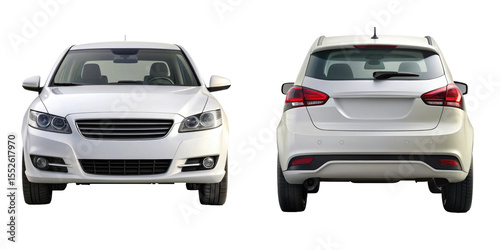 car front and back view isolated on transparent white background, clipping path