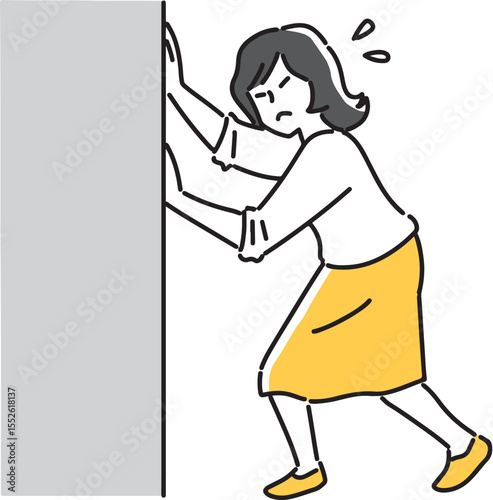 壁を押す女性