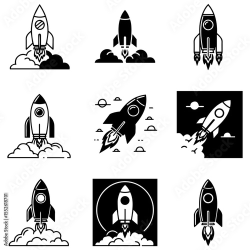 This collection offers a huge variety of rocket silhouettes to inspire your next great logo design project