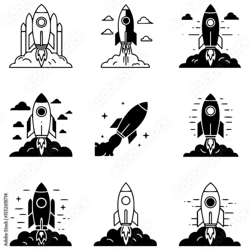 A set of elegant and simple rocket marks, perfect for a minimalist and sophisticated brand identity