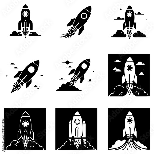 Powerful rocket silhouettes serve as a foundation for creating an impactful and unique company logo