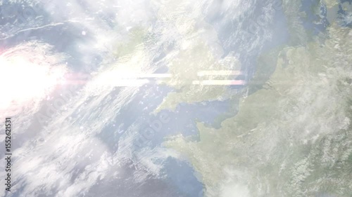 Earth zoom in from space and focus on Tiverton, England, South West England, Great Britain. Background for travel intro or blog. Satellite view. 3D style Animation. Images from NASA.