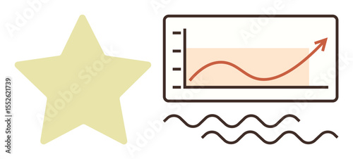 Chart with upward arrow trend, large star, and wavy lines representing progress, achievement, and emerging opportunities. Ideal for achievement, performance, growth, innovation analytics