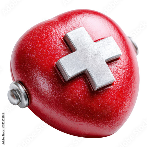 Red heart with silver cross powerful symbol of urgent medical care during an emergency. Vital insurance helps manage health expenses providing crucial financial security