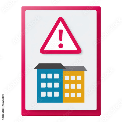 Crucial warning sign highlights inherent risk in urban housing investment. Property dangers and financial instability concerns are visually represented for awareness and caution