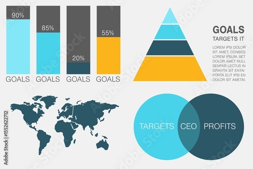 Graphic image of business presentation with charts and map