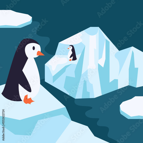 Exploring arctic iceberg illustration
