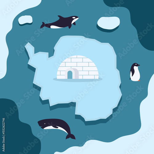 Exploring polar circle habitat illustration
