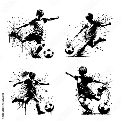 Soccer Kids player Silhouette Grunge Splatter and Dripping Spray Effects