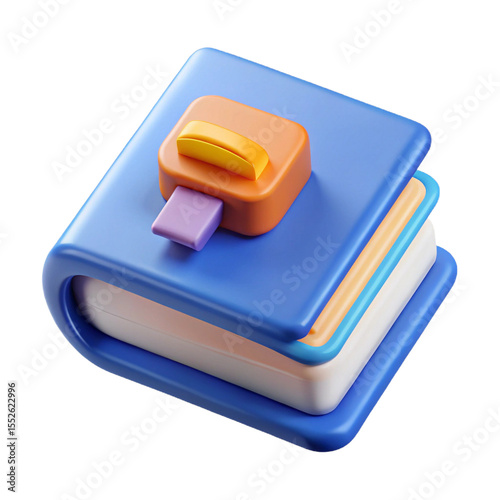 3d illustration of a blue book with a bookmark and a clip isolated on transparent background