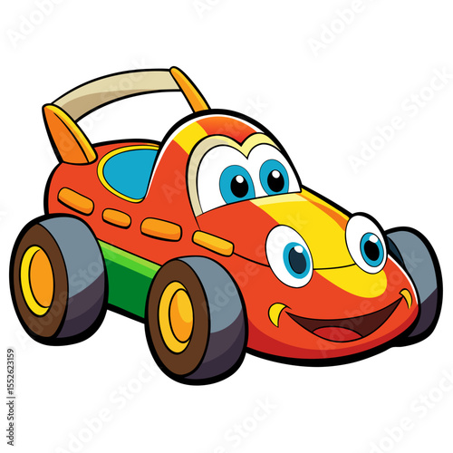 Toy car on road with classic style and white background