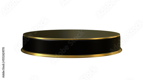 Elegant black and gold circular display base, perfect for showcasing luxury products, awards, or exclusive items with a refined look on a Transparent Background.

