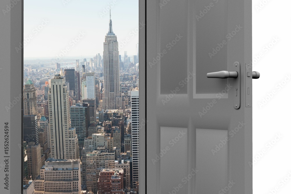 Fototapeta premium Cityscape seen from open door