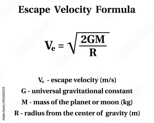 Escape Velocity Formula on the white background. Education. Science. School. Vector illustration.	