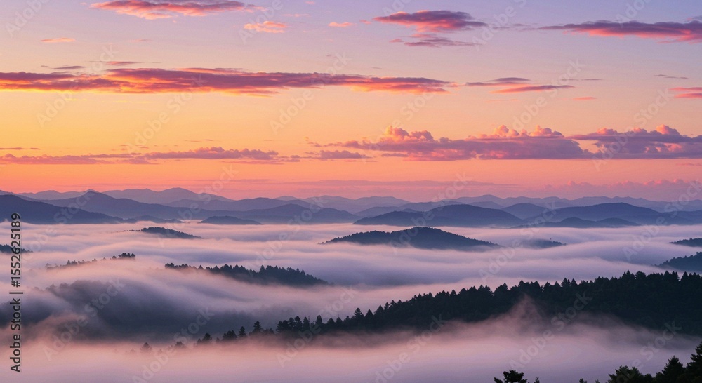 Fototapeta premium Misty sunrise over mountains