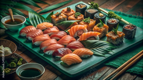 Assorted Salmon Sushi and Sashimi Platter – Japanese Cuisine Styled for Restaurants