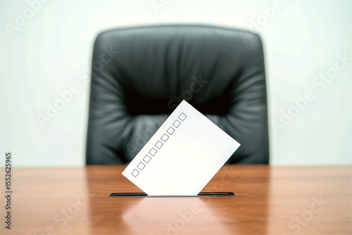 vote ballot paper on desk with a chair. Office politics and election